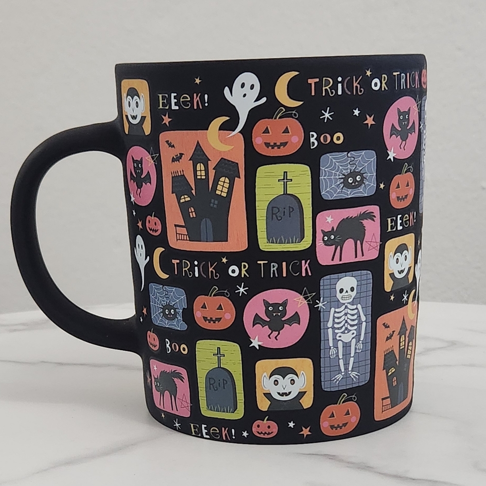 Fig & Fern Spooktacular Fun Halloween Themed Black Mug With Colorful Designs